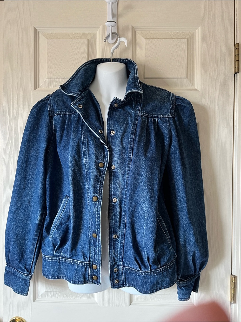 Vintage Women Blue Denim Shoulder Pads Jeans Jacket - Large